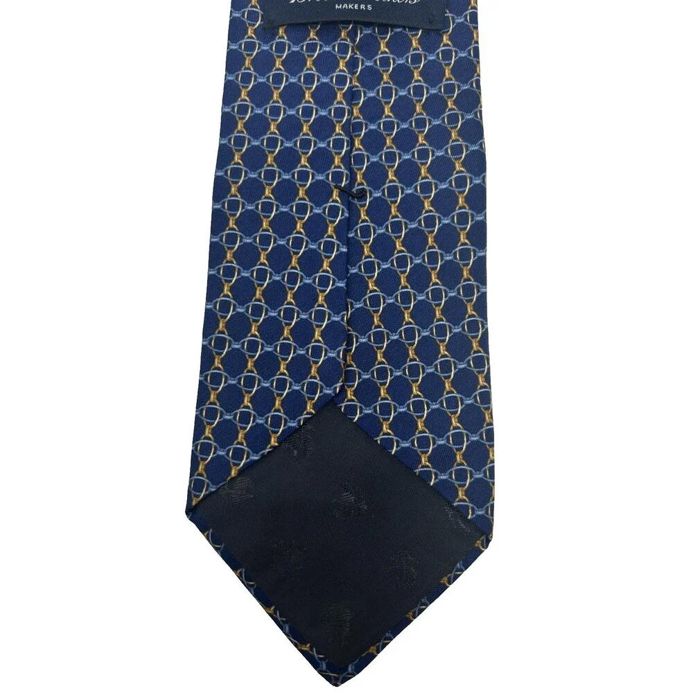Brooks Brothers Makers Silk Tie Navy Blue Gold Horsebit Equestrian 57.25” x 3.75
